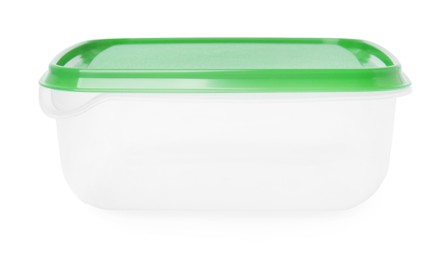 Photo of Empty plastic container on white background. Food storage