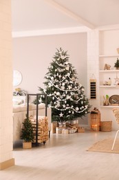 Photo of Cozy room interior with decorated Christmas tree
