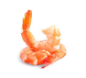 Photo of Delicious cooked peeled shrimps isolated on white