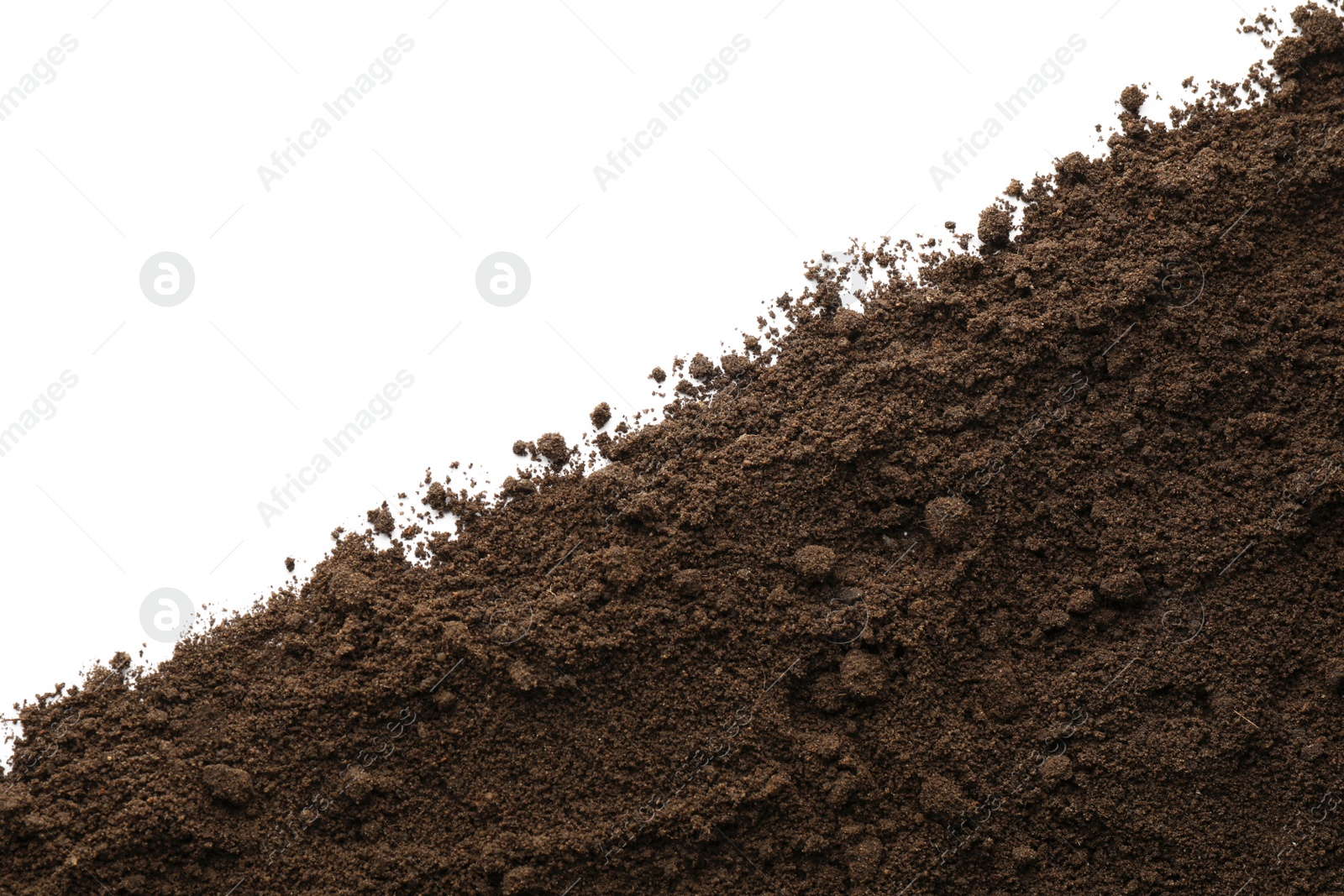 Photo of Pile of soil on white background, top view