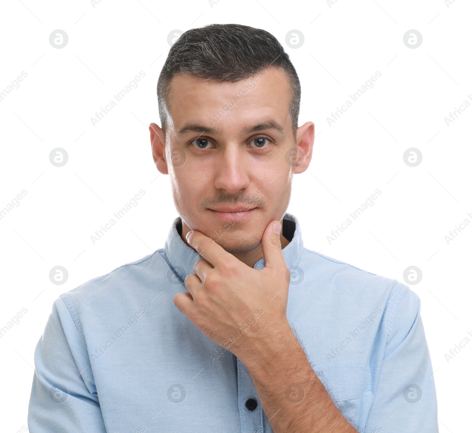 Photo of Portrait of handsome man on white background