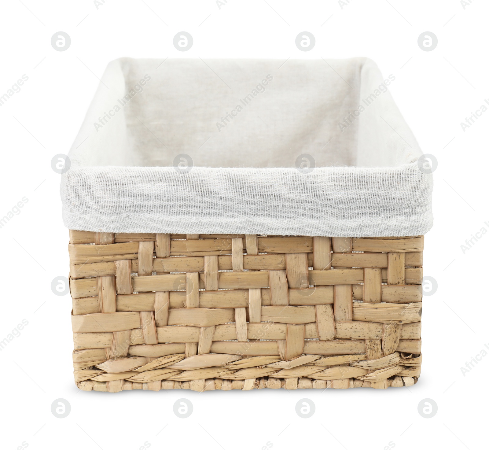 Photo of One empty wicker bread basket isolated on white