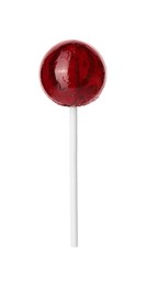 Photo of Tasty red lollipop isolated on white. Confectionery product