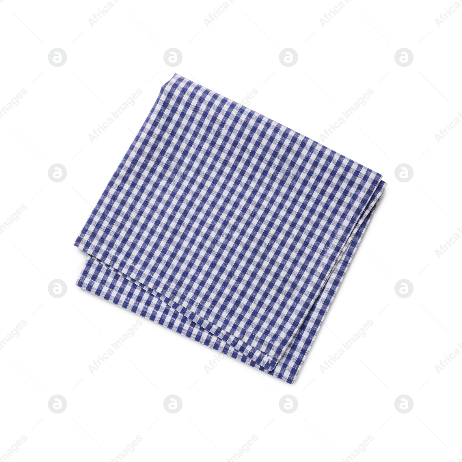 Photo of Blue checkered tablecloth on white background, top view