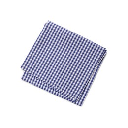 Photo of Blue checkered tablecloth on white background, top view