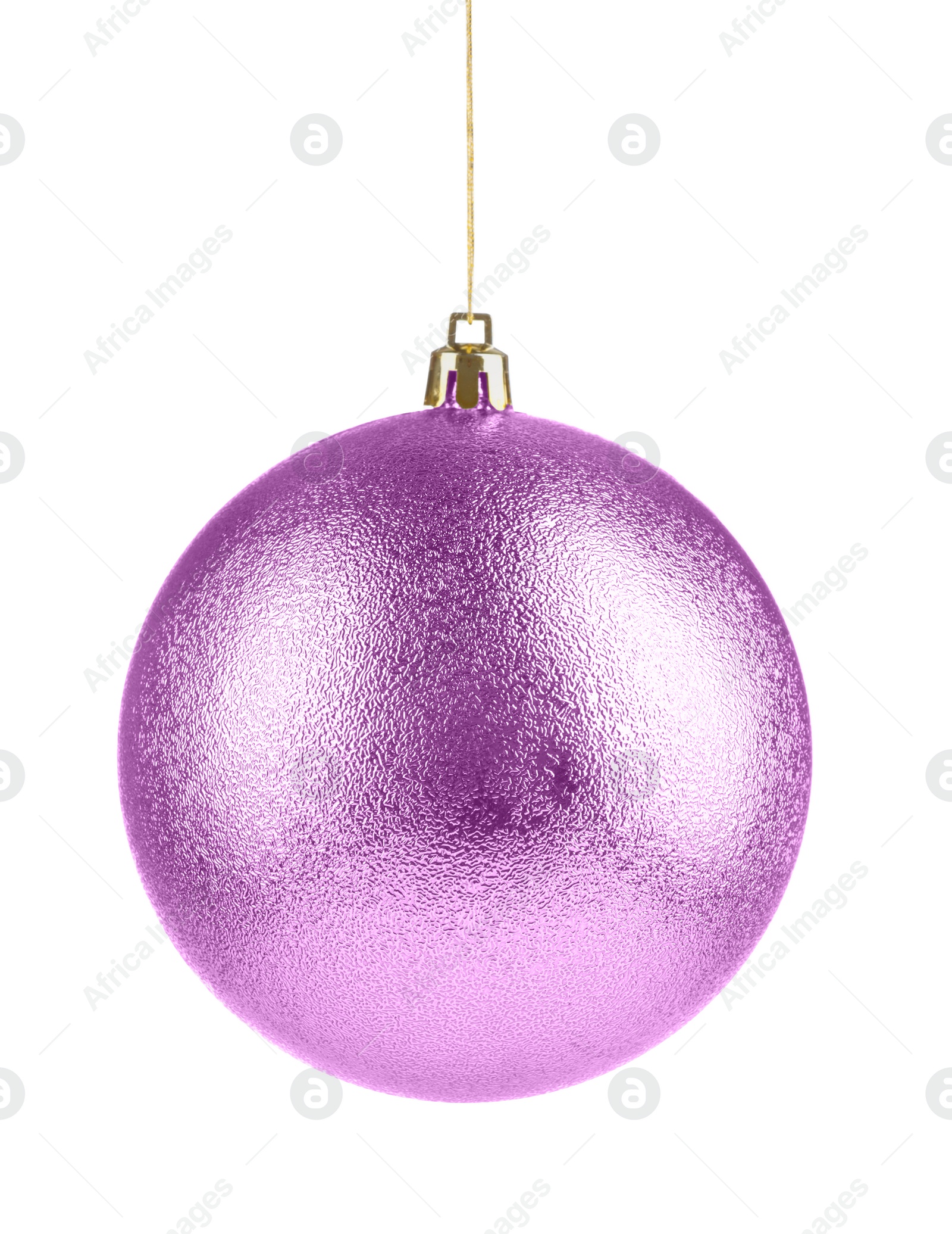 Image of Pink Christmas ball hanging on white background