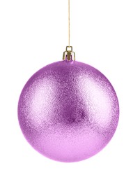 Image of Pink Christmas ball hanging on white background