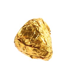 Photo of Tasty candy in golden wrapper isolated on white