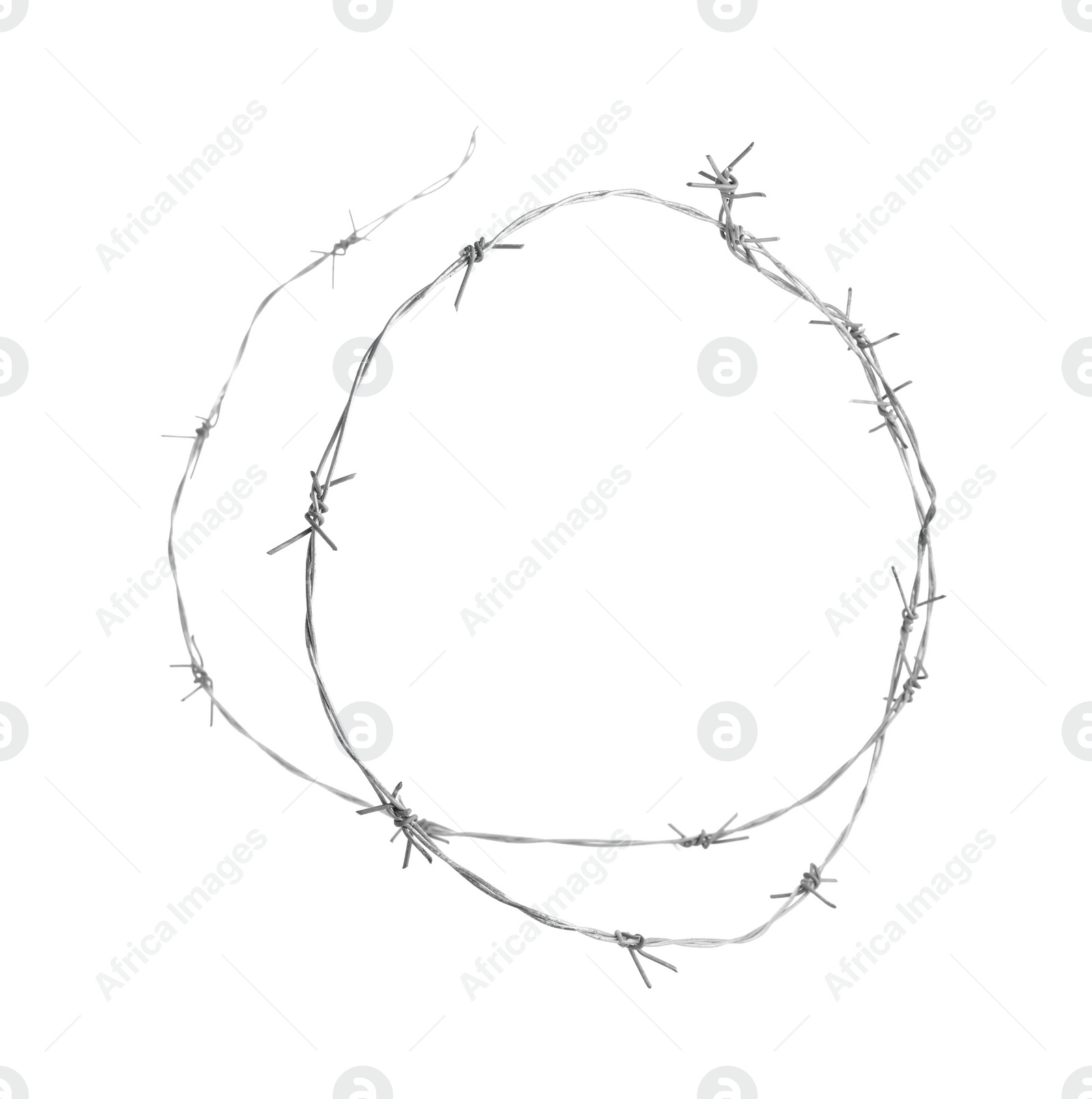 Photo of Shiny metal barbed wire isolated on white