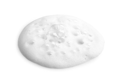 Photo of Drop of soap foam on white background