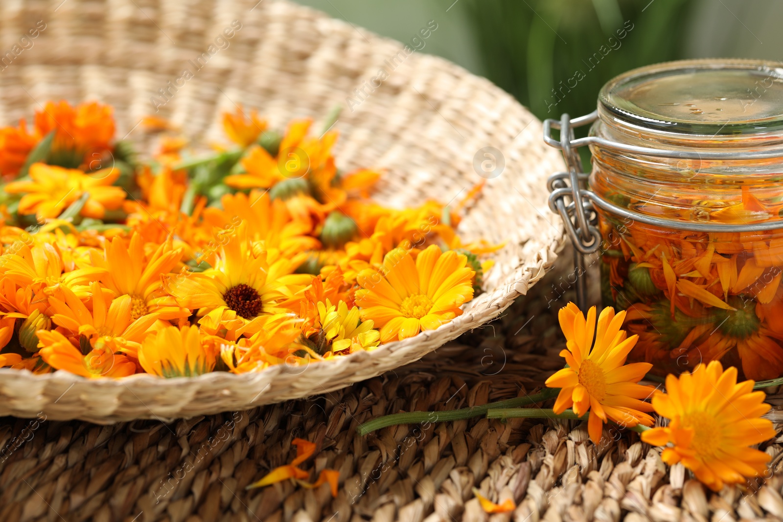 Photo of Many beautiful fresh calendula flowers on table, closeup