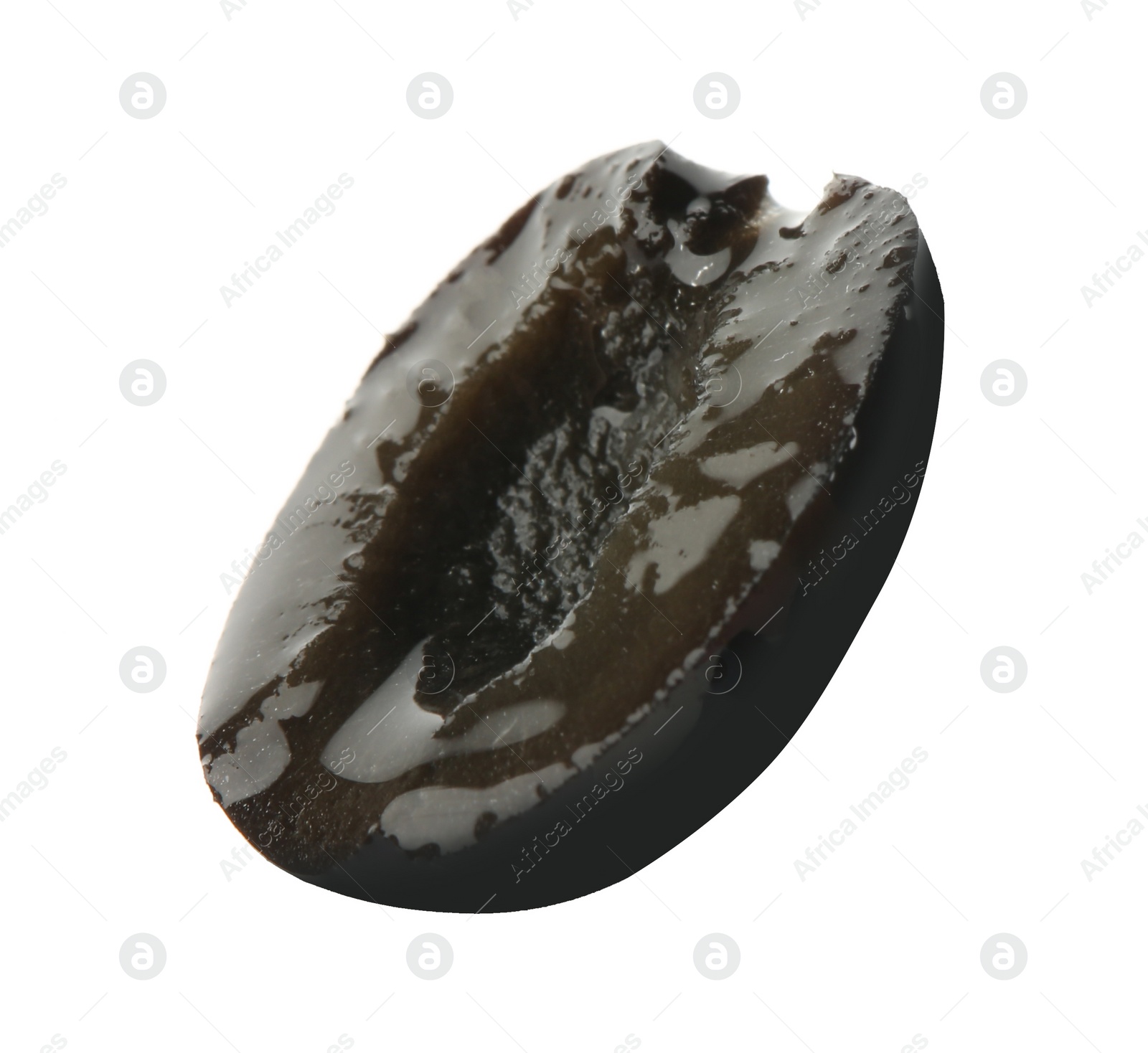 Photo of Slice of black olive on white background