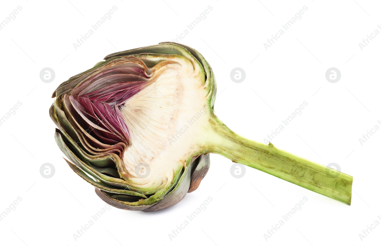 Photo of Half of fresh raw artichoke isolated on white