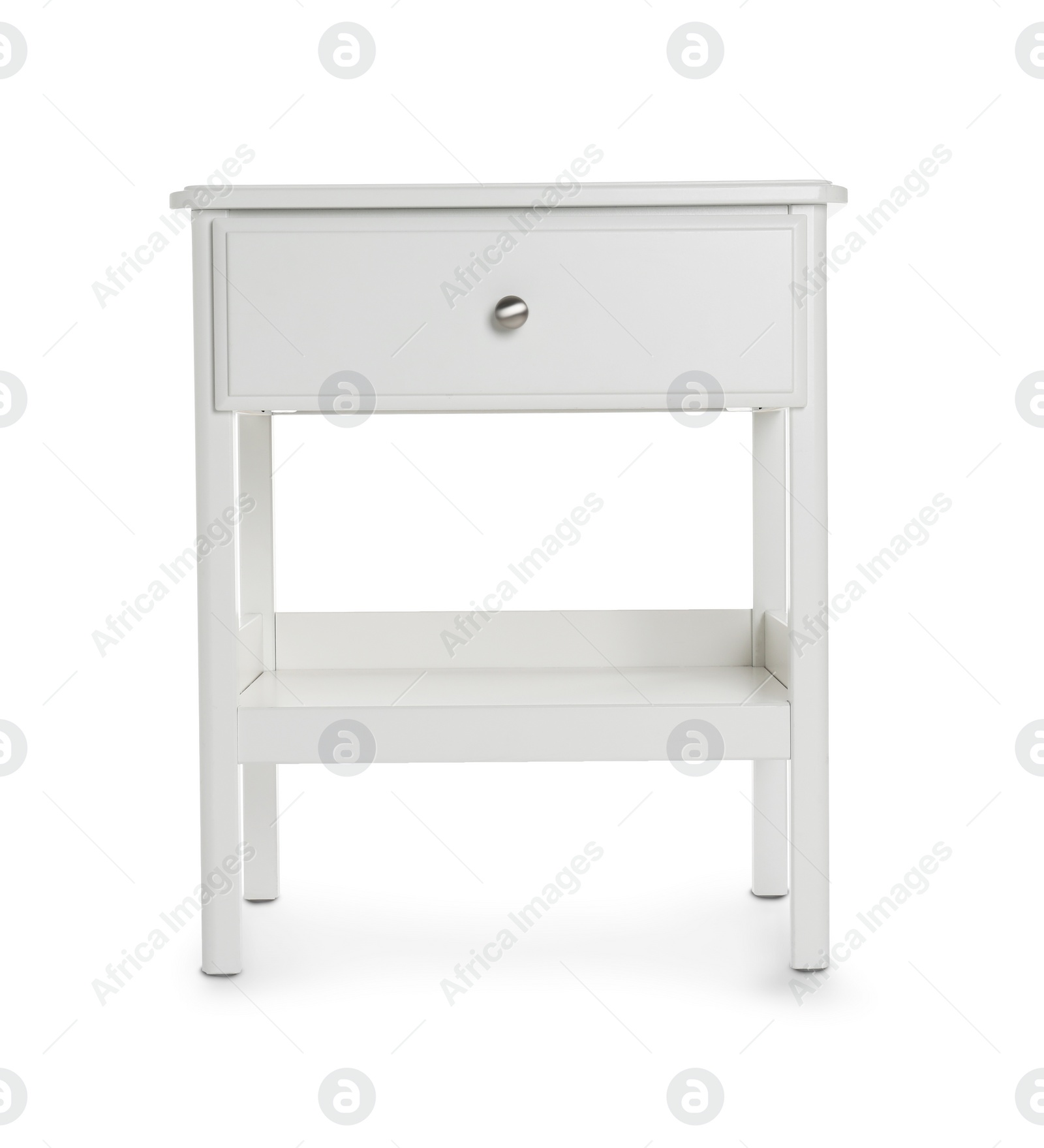 Photo of Stylish wooden bedside table isolated on white