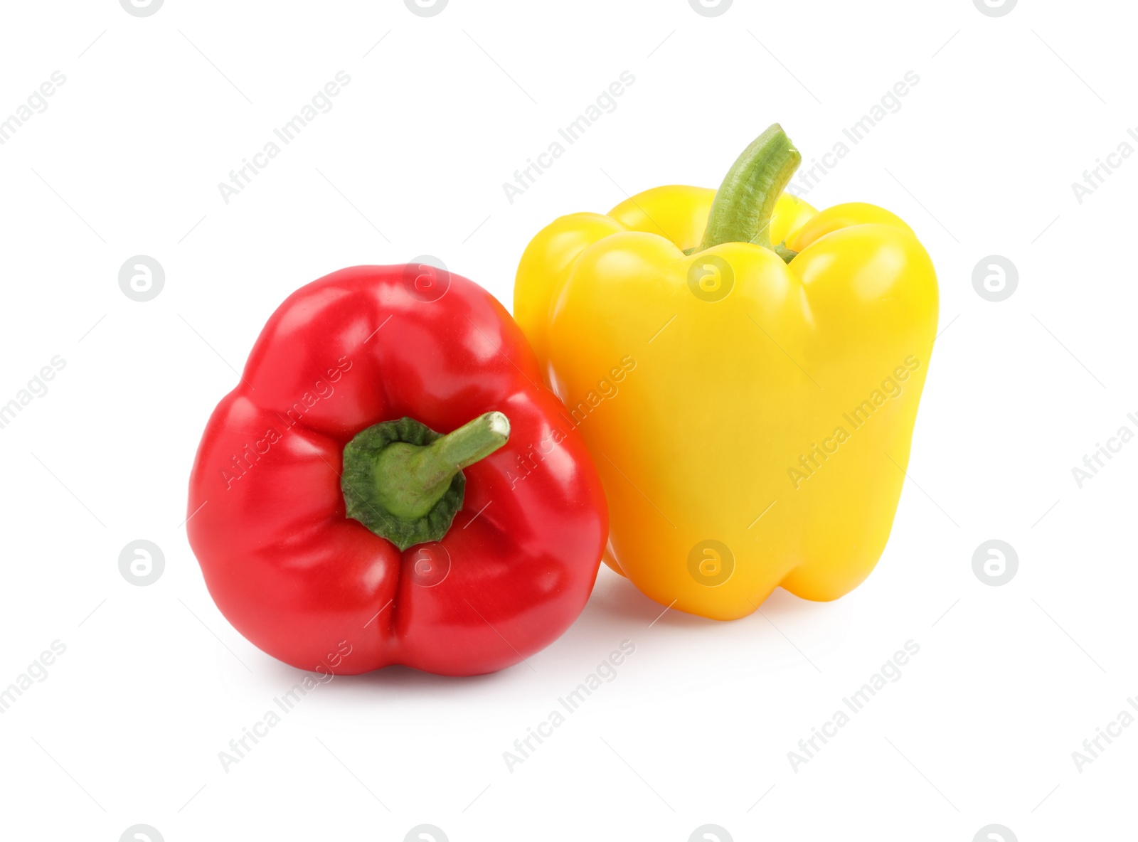 Photo of Fresh ripe bell peppers on white background