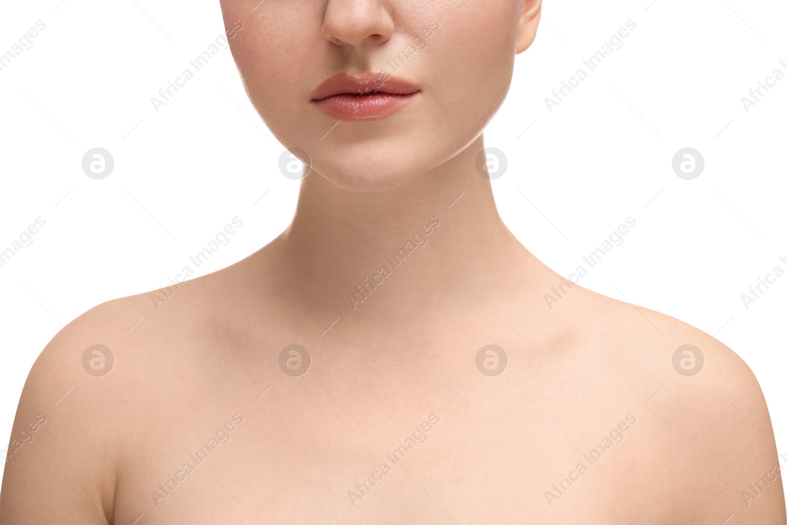 Photo of Beauty concept. Woman on white background, closeup