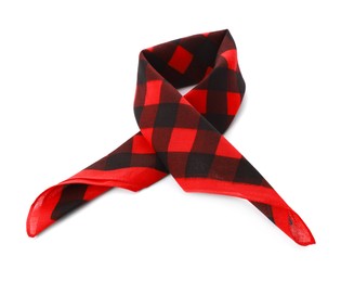 Photo of Folded red bandana with check pattern isolated on white