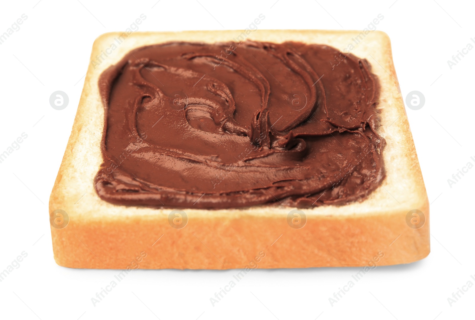 Photo of Tasty toast with chocolate paste isolated on white