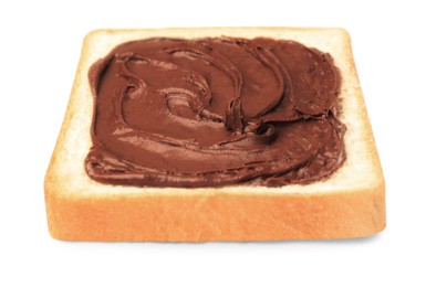 Photo of Tasty toast with chocolate paste isolated on white