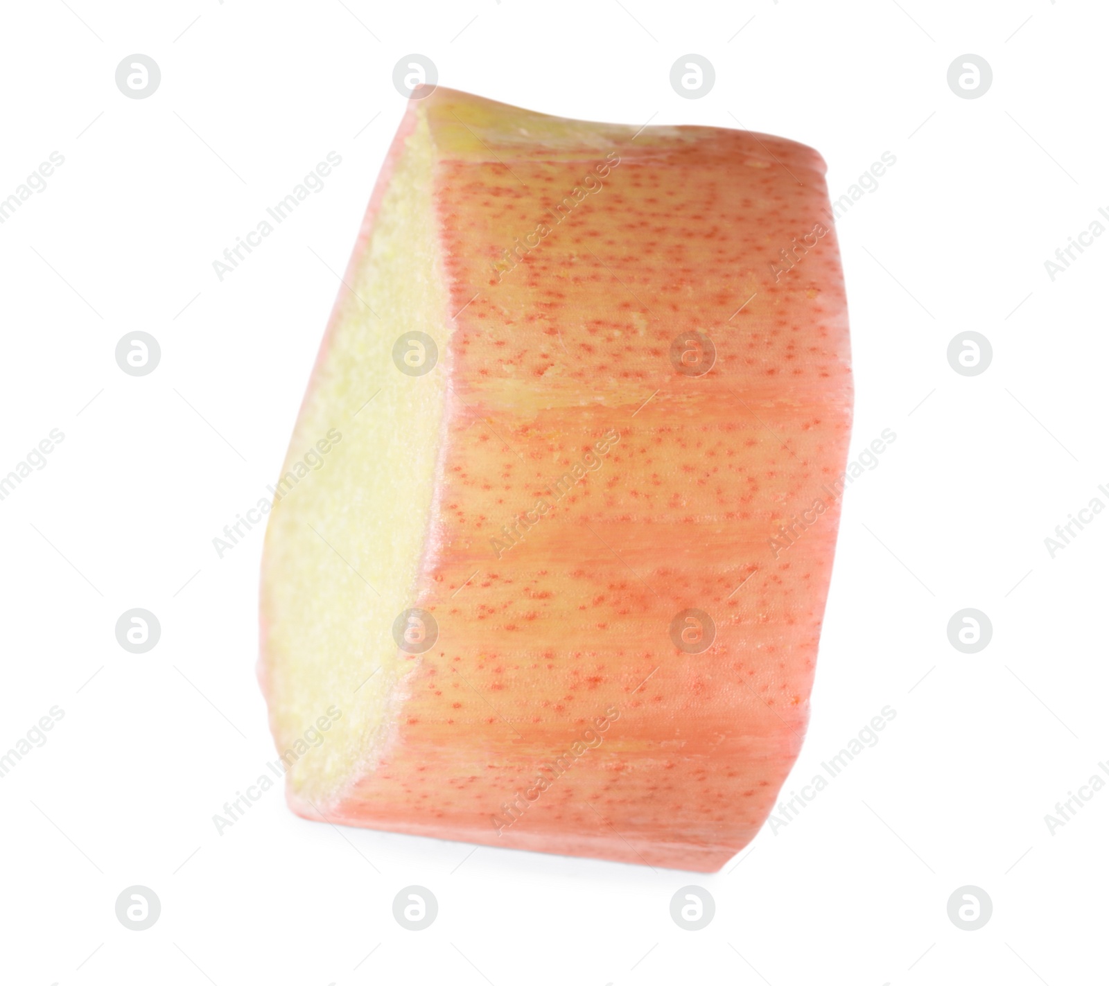 Photo of One piece of fresh ripe rhubarb isolated on white