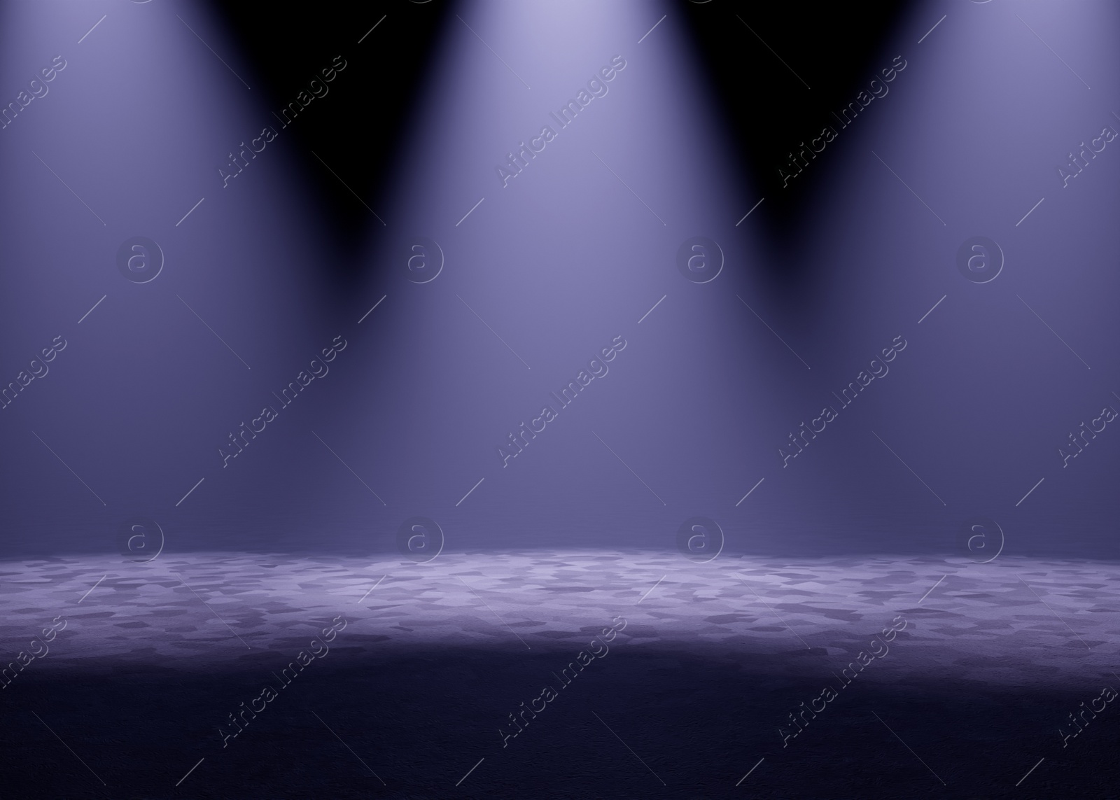 Image of Bright spotlights in dark room. Performance equipment