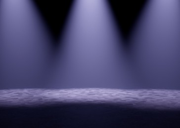 Image of Bright spotlights in dark room. Performance equipment