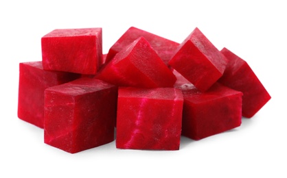 Cut fresh red beet on white background