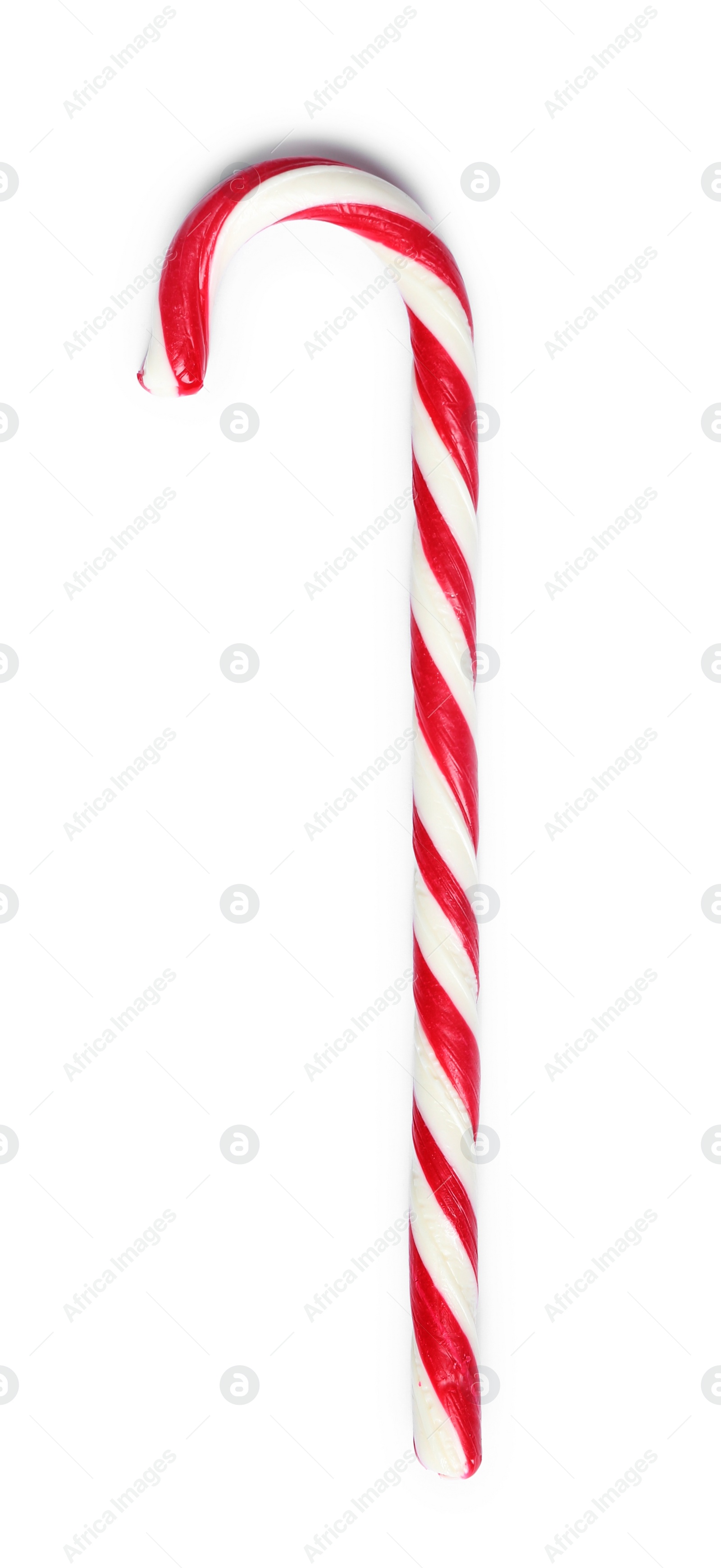 Image of Sweet candy cane on white background, top view. Christmas treat 