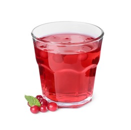 Tasty refreshing cranberry juice, mint and fresh berries isolated on white