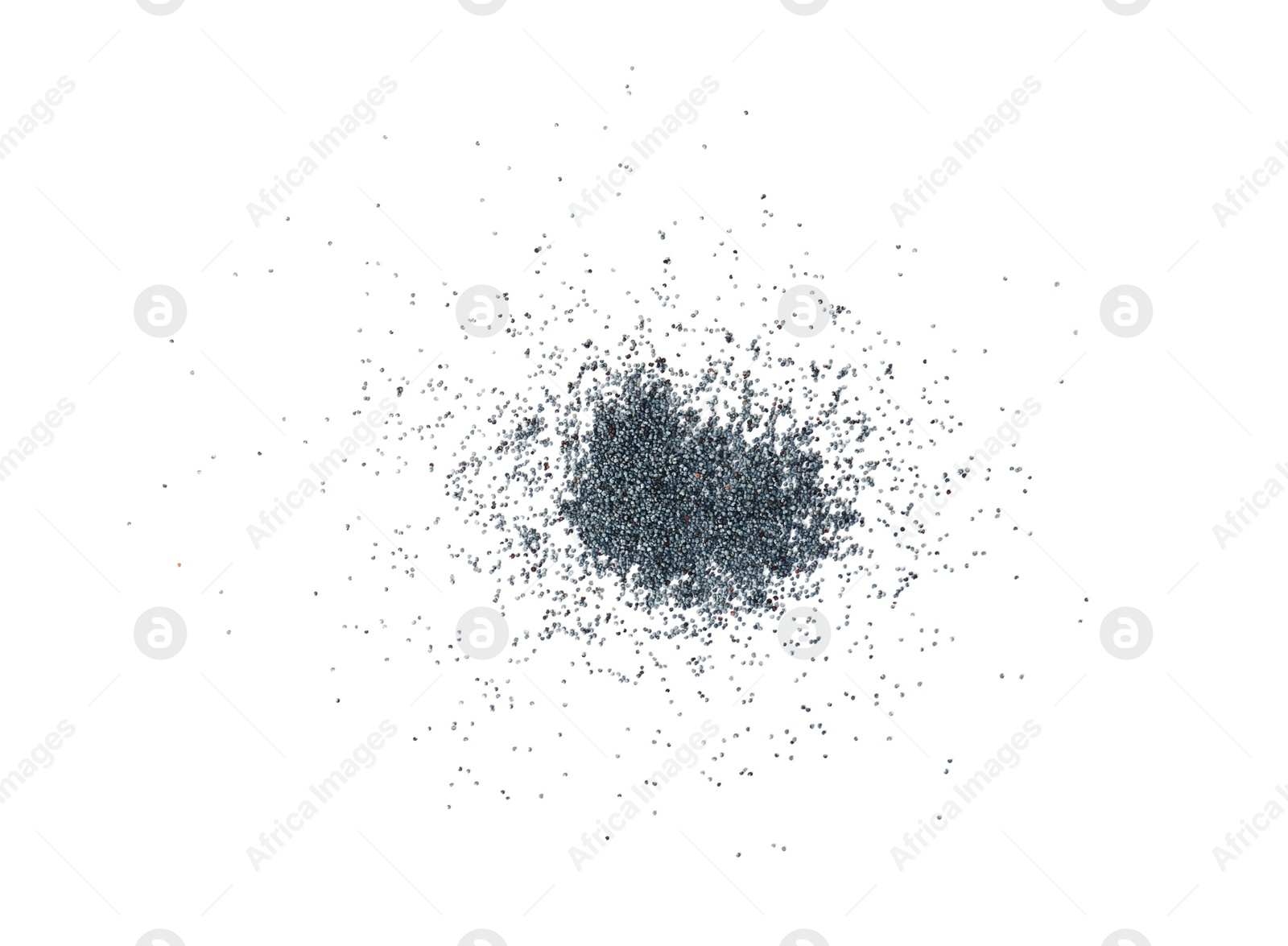 Photo of Poppy seeds scattered on white background, top view