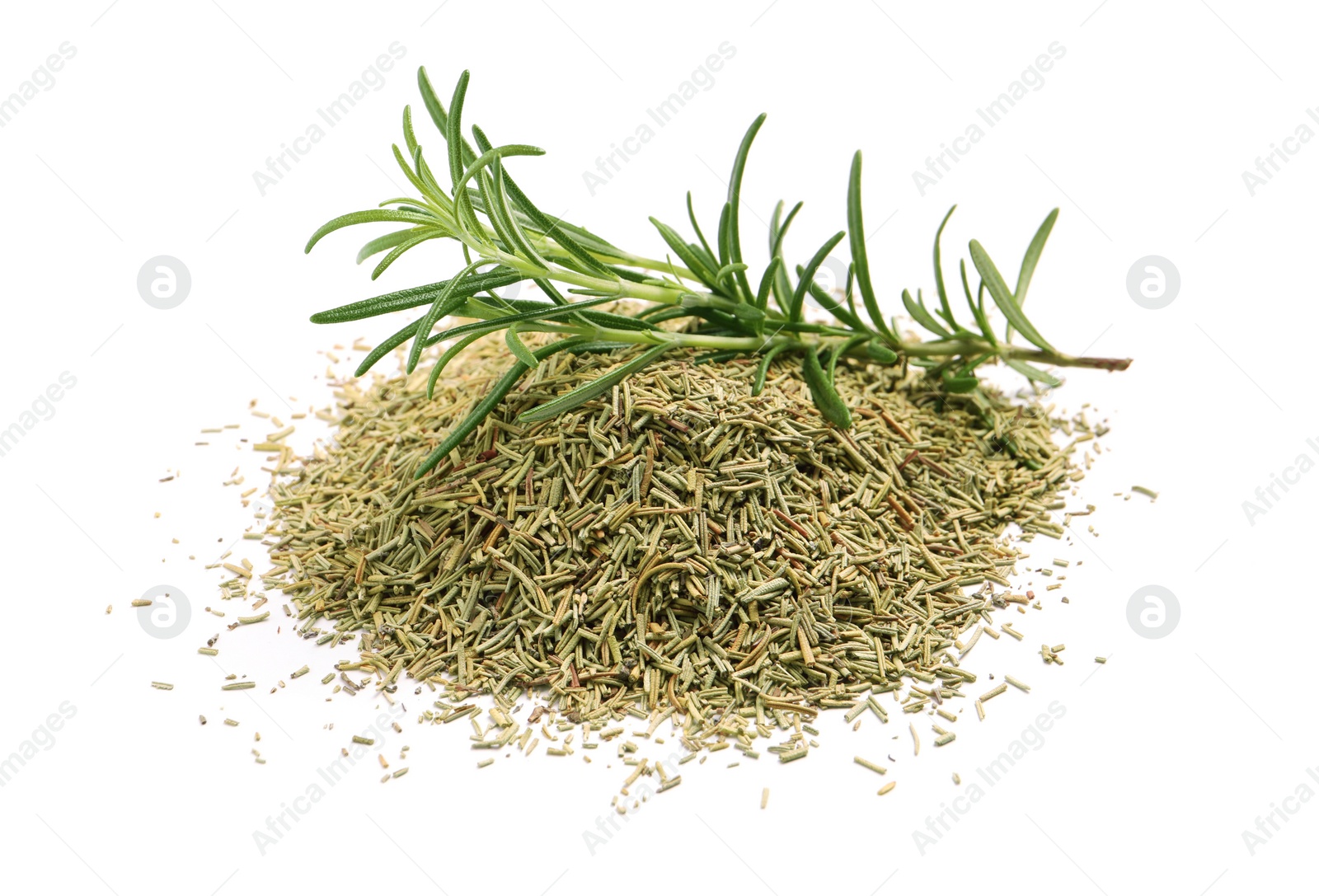 Photo of Fresh and dry rosemary isolated on white