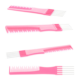 Set with hair combs on white background