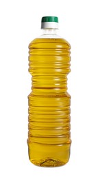 Photo of Bottle of cooking oil on white background