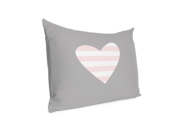 Image of Soft pillow with printed striped heart isolated on white