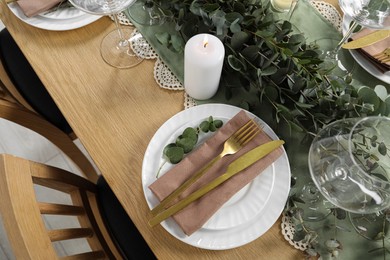 Photo of Stylish elegant table setting for festive dinner, flat lay