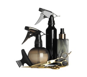 Set of professional hairdresser tools isolated on white