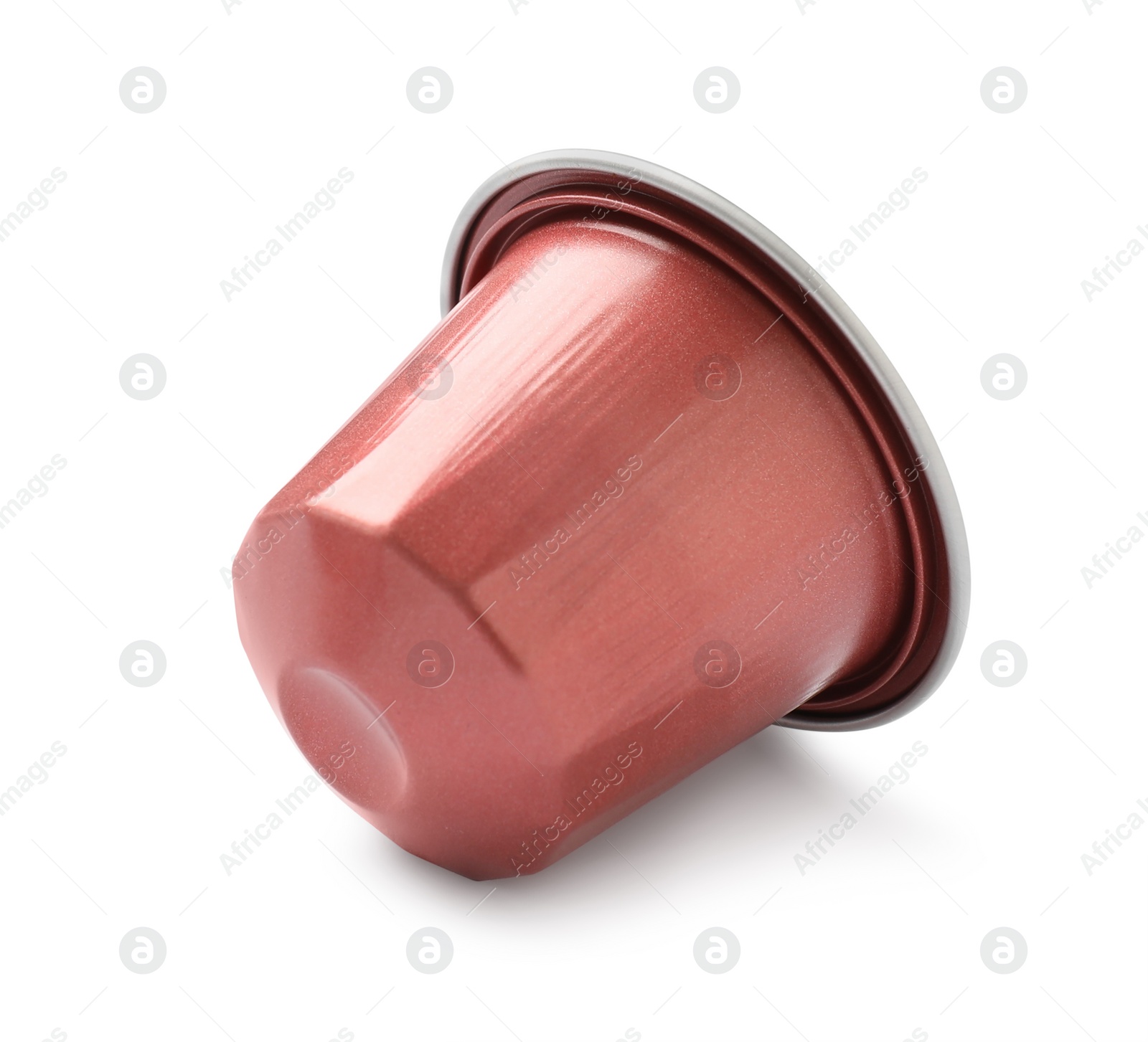 Photo of One plastic coffee capsule isolated on white