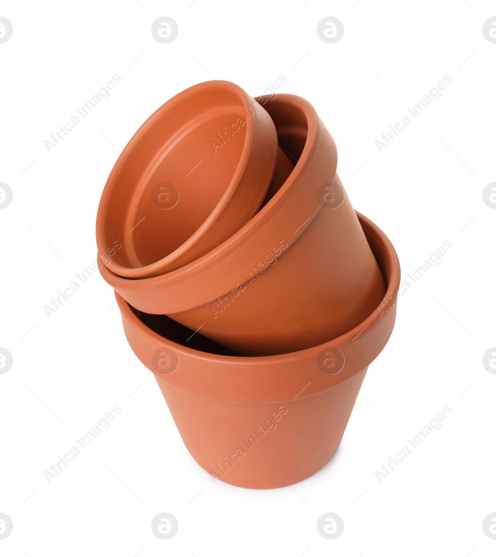 Photo of Empty clay flower pots isolated on white