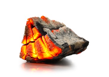 Piece of smoldering coal on white background