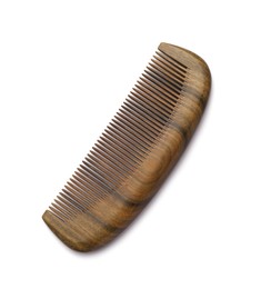 Photo of New wooden hair comb isolated on white, top view