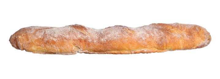 Crispy French baguette isolated on white. Fresh bread