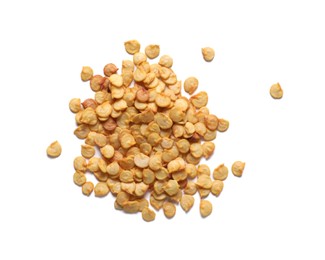 Photo of Pile of pepper seeds on white background, top view