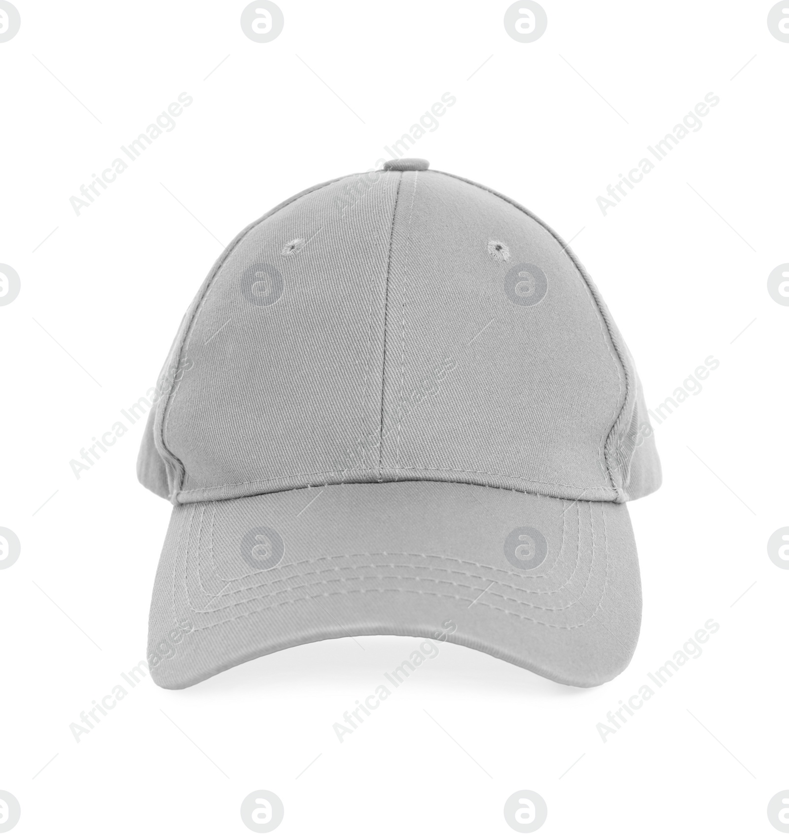 Photo of Stylish grey baseball cap isolated on white