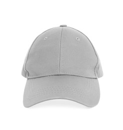 Photo of Stylish grey baseball cap isolated on white