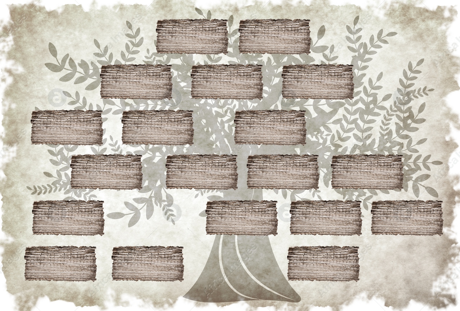 Illustration of Family tree with empty frames for photos in vintage style, illustration. Space for design