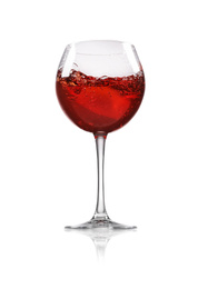 Photo of Red wine in glass on white background