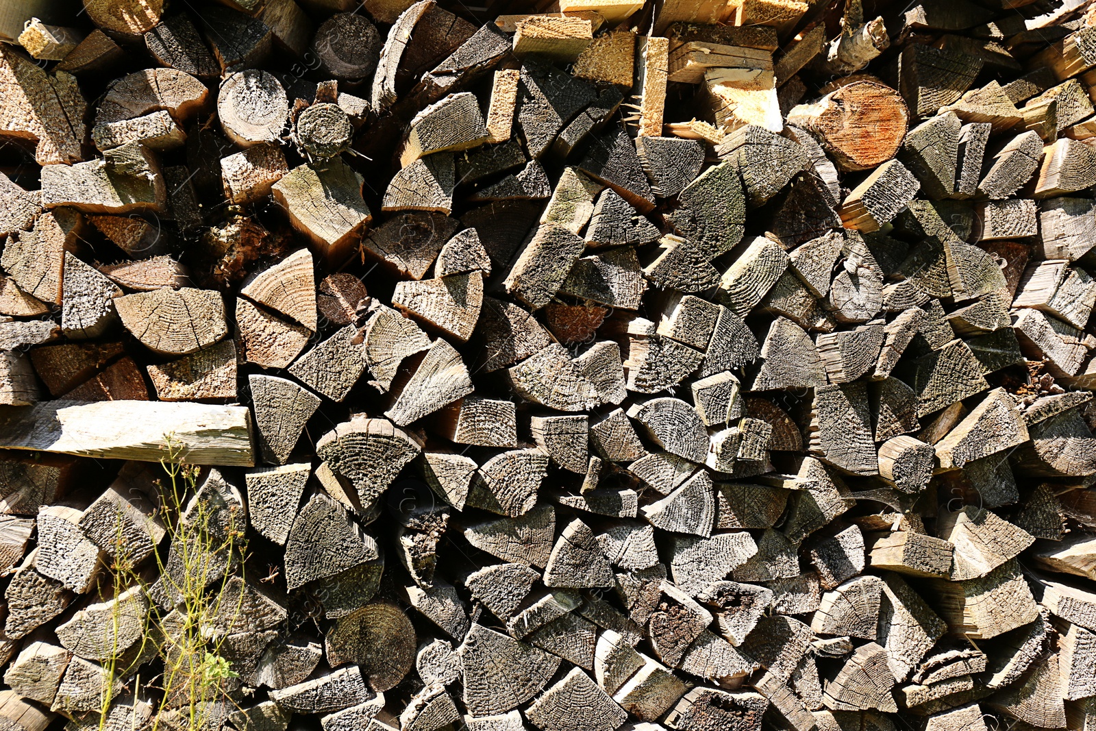 Photo of Stacked firewood as background. Heating house in winter