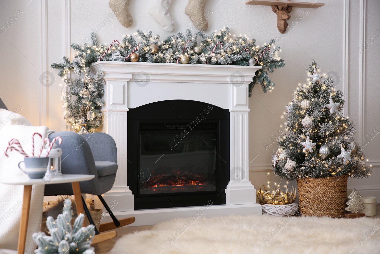 Photo of Fireplace in living room decorated for Christmas