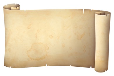 Illustration of Sheet of old parchment scroll on white background, space for design. Illustration