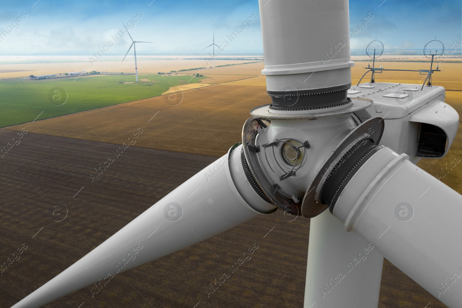 Image of Modern wind turbine, closeup. Alternative energy source